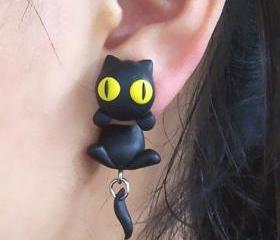 [grxjy530021]Personalized black cat earrings