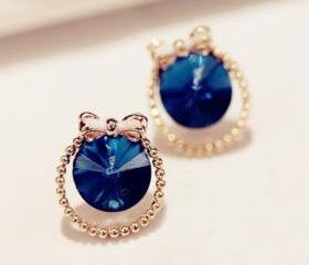  [grxjy530077]Bowknot blue diamond stud earrings
