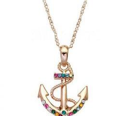 [grxjy5100089]Golden Color Diamonds anchor pendant necklace