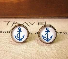 [grxjy5300116]Retro Blue Anchor earrings