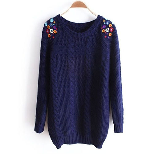 Cute Fresh Floral Embroidered Knit Sweater [grxjy560437] on Luulla