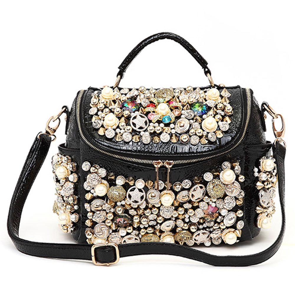 Spiked Rivets, Rhinestones,Embellished Shoulder Bag,Handbag